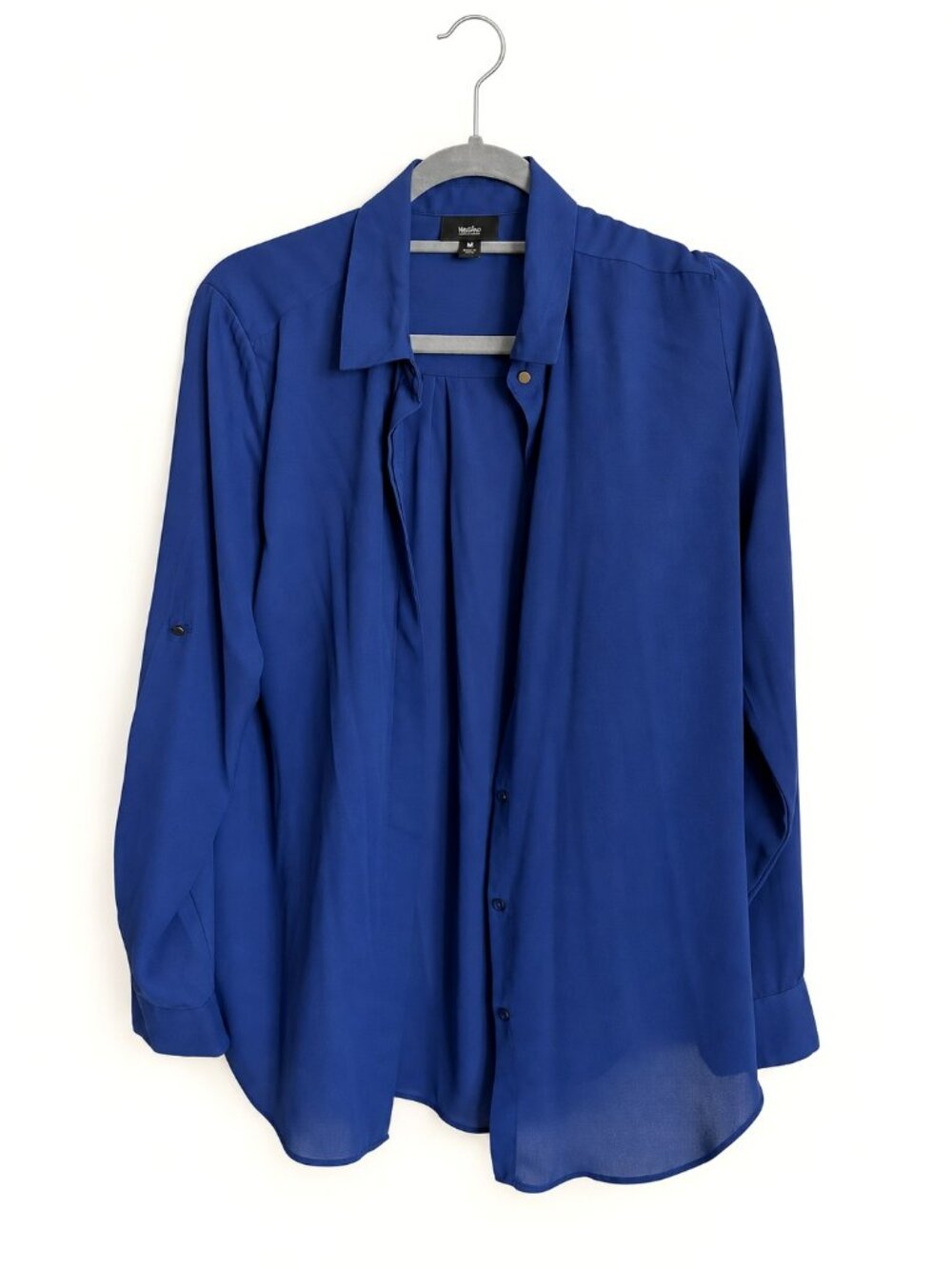Mossimo M Cobalt Blue Roll-Tab Button-Front Tunic Blouse